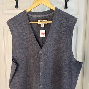 NWT Joseph Abboud Extra Fine Merino Wool Charcoal Grey Cardigan Sweater Vest